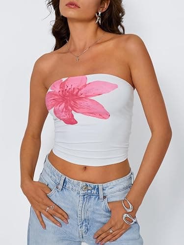 Trendy Queen Women's Y2K Tube Tops Cute Strapless Crop Top Stretchy Bandeau Summer Fashion Clothes Teen Girls thumbnail 2