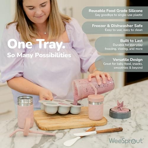 WeeSprout Silicone Baby Food Freezer Tray with Clip-on Lid - Perfect Storage Container for Homemade Baby Food, Vegetable & Fruit Purees, and Breast Milk (Matte Green, Six 3 Ounce Sections) thumbnail 5