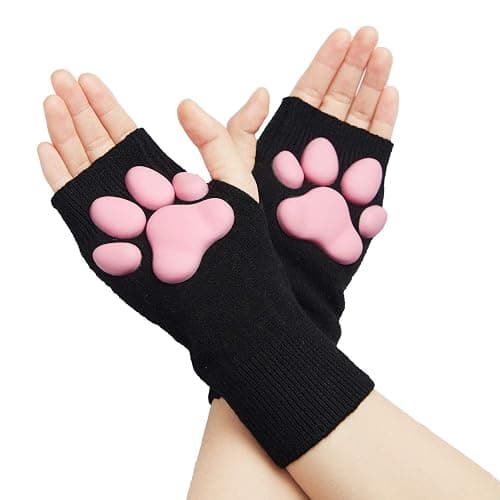 HOMEGYMFREE Cute Cat Paw Mittens Gloves, Kawaii Cat Cosplay Kawaii Soft 3D Toes Beans Fingerless Cat Claw Paws Pad Sleeve - Image 1