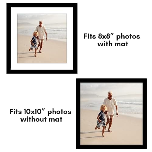 Americanflat 10x10 Picture Frame with Polished Plexiglass - Set of 5 - Use as 8x8 Frame with Mat or Display 10x10 Photo Without Mat - Galleria Collection - Square Frames for Tabletop or Wall - Black thumbnail 5