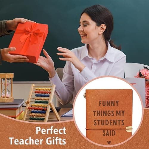 Afterprints Teacher Gifts –“Funny Things My Students Said” Leather Notebook | Cute Teacher Appreciation Gifts for Women Men, Teachers Birthday Presents, Engraved Refillable Journal thumbnail 4