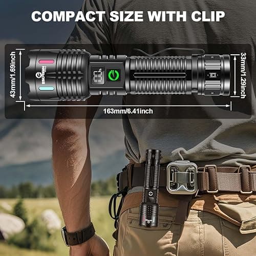 Esgreen Rechargeable Flashlights High Lumens 10000 Single 2 Modes, Super Bright LED Flashlight USB C Long Distance 3280ft, Powerful Long Lasting 10H Heavy Duty Strong Flash Light for Camping Hiking thumbnail 9