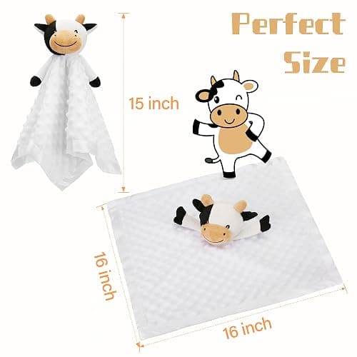 Pro Goleem Cow Security Blanket Soft Loveys for Babies for Boys and Girls Newborn Lovie Infant Blankie Cow Baby Stuff Baby Snuggle Toy Stuffed Animal Baby Gifts 16 Inch thumbnail 3