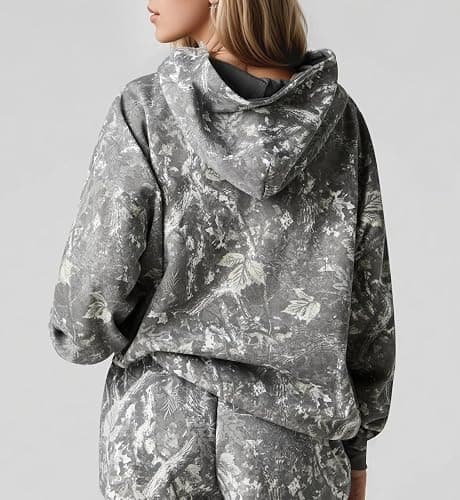 Lenader Womens 2 Piece Outfits Oversized Camo Hoodie Sweatsuit Sets Fall Sweatshirt Sweatpants Lounge Matching Sweat Sets thumbnail 3
