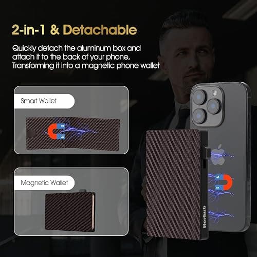 HORHUB Card Wallet for Men, 2-in-1 Detachable Pop-up Wallet+ Magsafe Wallet, Cash and Credit Card Slots，Aluminum RFID Blocking Minimalist Wallet, Front Pocket Wallet mens gifts thumbnail 2