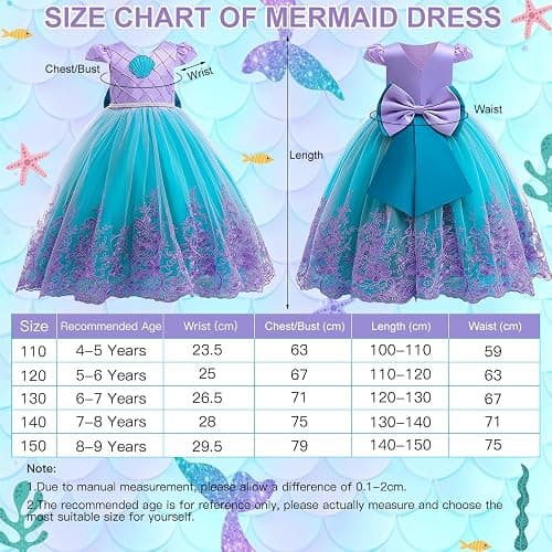Robe Princesse Fille, Costume Déguisement Sirene Enfant avec Ensemble | Collier de Couronne, Robe Sirene Fille Bébé pour Costume Halloween Anniversaire Fêté Carnaval Cosplay thumbnail 6