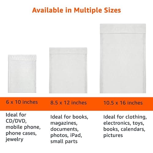 Amazon Basics Poly Bubble Self-Seal Mailers, Tear and Water Resistant Shipping Bags, 6" x 10", White/Grey, 50-Pack thumbnail 6