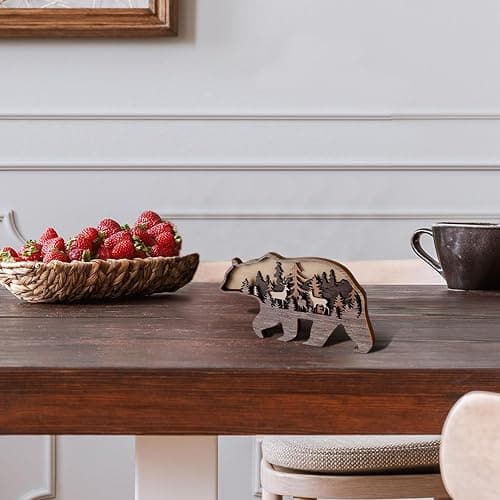 Honoson Forest Animal Rustic Wall Art Decor Wooden Farmhouse Wall Decoration Wooden Animal Decor Wood Forest and Mountain Ornaments for Cabin Bedroom Living Room Decor(Brown,Bear Style) thumbnail 6