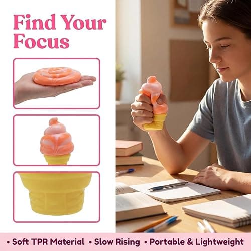Ice Cream Squeezer Slow Rebound Stress Relieving Toy: Cone Sensory Stress Relieving Tool, Easter Basket Filler, Party Gift Stress Relieving Item thumbnail 3
