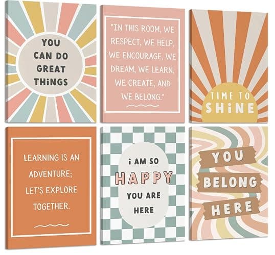 6Pcs Boho Inspirational Canvas Wall Art Positive Affirmations Growth Mindset Posters Wall Decor Pictures Modern Classroom School Posters Wall Prints for Children's Room nursery School 8x10in - Image 1
