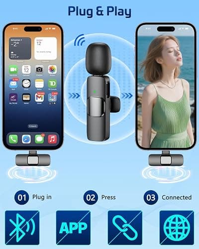 HONGJIEYUAN Pink Wireless Lavalier Microphone for iPhone & Android - Mini Clip-On Mic with Noise Cancellation, 65ft Range, 8H Battery, USB-C/Lightning - for TikTok, YouTube, Podcast, Live Streaming thumbnail 3