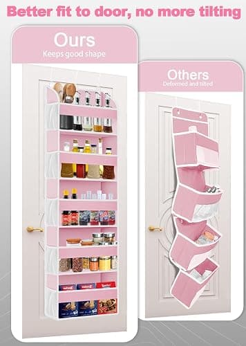 TAHAVICE Pink Over the Door Organizer - 5-Tier Hanging Storage with Clear PVC Windows & 10 Mesh Pockets, Cute Closet Organizer for Makeup, Perfume, Toys, Perfect Pink Room Decor for Girl thumbnail 3