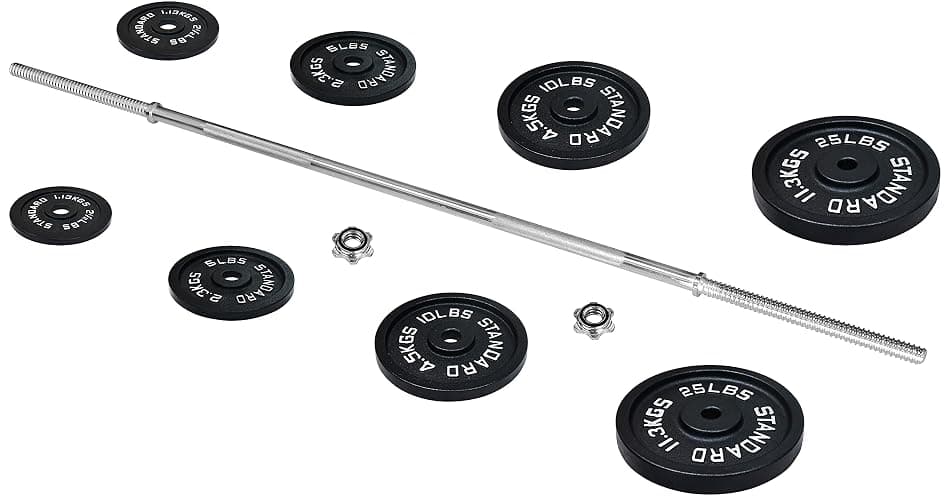 Fitvids Cast Iron Standard Weight Plates Including 5FT Standard Barbell with Star Locks, 95-Pound Set (85 Pounds Plates + 10 Pounds Barbell), Multiple Styles thumbnail 5