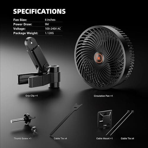 Spider Farmer 6" Grow Tent Clip Fan, EC Motor, 10-Level Oscillation, 1-Pack | 10 Dynamic Wind Speeds, IP54 Weatherproof, 33 dB Quiet Operation, Powerful Airflow for Hydroponics Cooling thumbnail 7