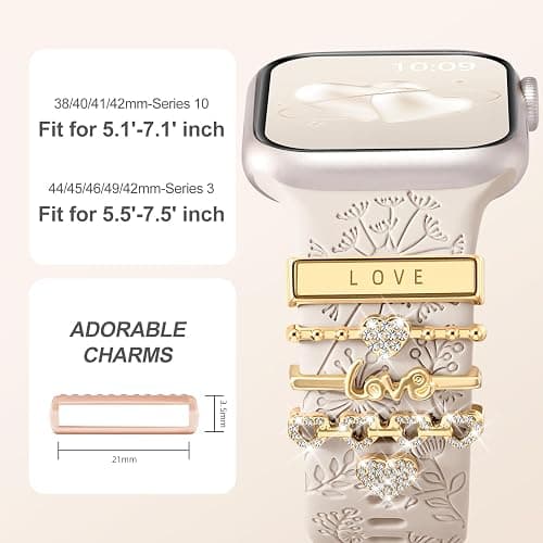 DGege 5pcs Charm Bands Compatible with Apple Watch Bands for Women 40mm 38mm 41mm 44mm 42mm 45mm 46mm 49mm,Soft Silicone Decorative Ring Loops Strap for iWatch Series 11/10 9 8 7 6 5 4 3 2 1 SE/Ulta thumbnail 5