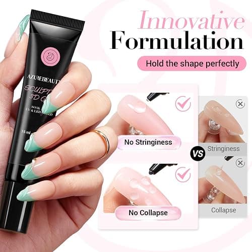 AZUREBEAUTY 3D Gel Nail Art, 15g Sculpting Gel for Nail Art, Molding, Clear | Rhinestones Glue for Gems Decoration Charms and Nail Design, Carving and Drawing, No Wipe, U V Light Required, DIY Salon Home thumbnail 3