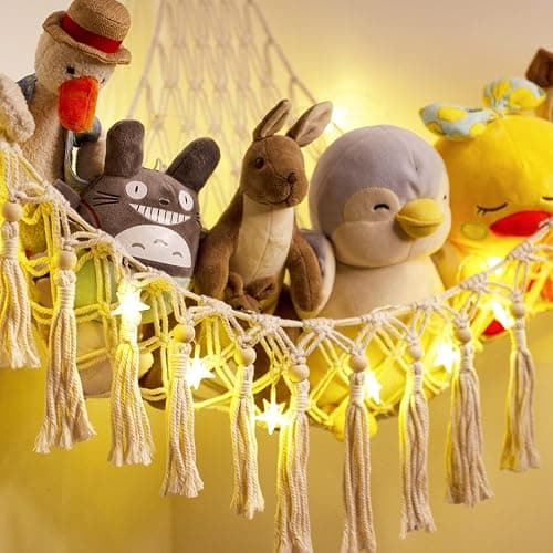 Stuffed Animal Storage Hammock with LED Light - Nursery Toy Storage and Organizer for Baby Room Decor - Teddy Bear Hammock Stuffy Storage Plushie net Corner, Kids Toddler Bedroom Boho thumbnail 6