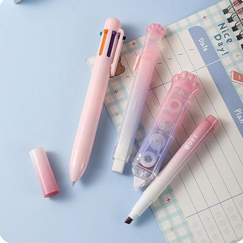 MOZXIRZ 9 Pcs Cute Pink Stationery Set Cat Paw School Supplies Kawaii Office Supplies Including Pens Pencil Sharpener Highlighter Eraser Correction Tape Ruler Utility Knife (Cat Paw-Pink) thumbnail 7