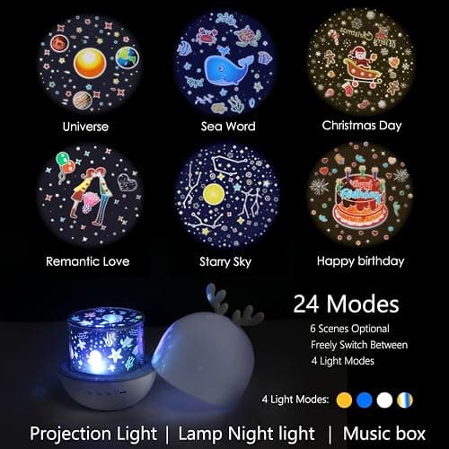 URAQT Star Light Projector with Music, Night Light Kids with Remote Control&Timer, 360° Rotation Star Projector Night Light with 4 Light Modes/6 Projection Themes/7 Brightness/8 Kinds of Music(Deer) thumbnail 5