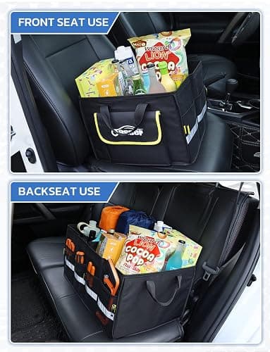 Oasser 55L Car Trunk Organizer, 3 Compartments Collapsible Waterproof Car Organizer Storage with Foldable Cover, Reflective Strip, Non-Slip Bottom, 4 Mesh Pockets for SUV/Truck/Sedan/Camping/Road Trip thumbnail 7