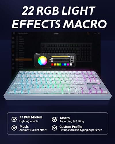ZORNHER ZH870 Wireless Gaming Mechanical Keyboard,80% White Custom Creamy Sound Keyboard with Lighted Up White Topographic Keycaps,Creamy Sounding Linear Switches,Hot-Swappable,RGB Backlit thumbnail 7