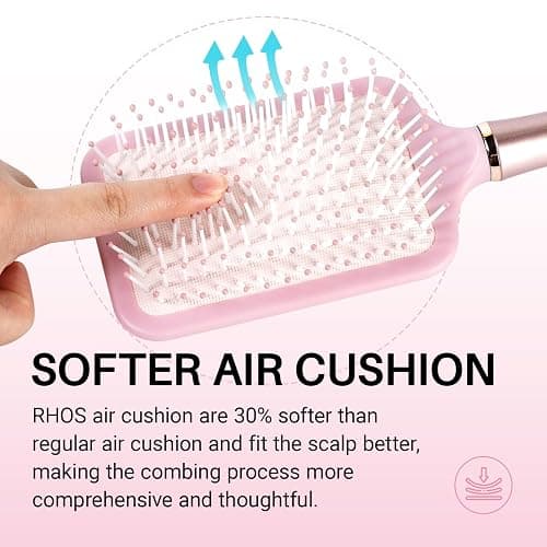 RHOS Paddle Brush for Women & Men - Detangler for Thick, Curly, Long, Wet & Dry Hair - Nylon Bristles Square Cushion Brush for Smoothing and Detangling (1 Pack - Pink) thumbnail 3