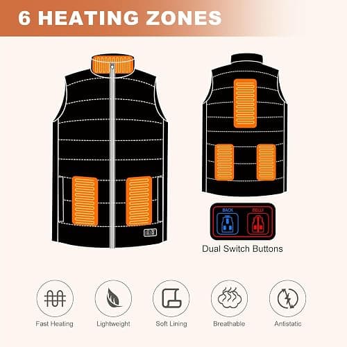 MRAWARM Heated Vest, Lightweight Electric Heated Vest for Men Women wiht 6 Heating Zone and 3 Temperature thumbnail 4