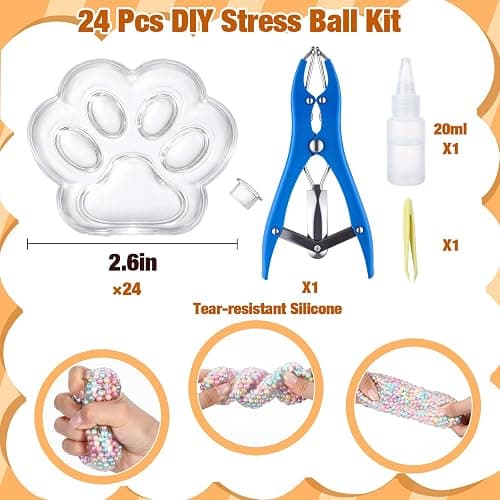 Simgoing 24 Pcs DIY Stress Ball Making Kit, Blank Ball Skin, Cat Paw | Vacuum Device Expander Tool Included, Your Own Fidget Pressure Balls, Sensory Relief for Adults, DIY Craft Activity Set thumbnail 3