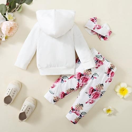 Yvowming Newborn Baby Girl Clothes Outfits Infant Hoodie Sweatshirt Pants Headband Toddler Girl Clothing Set thumbnail 2