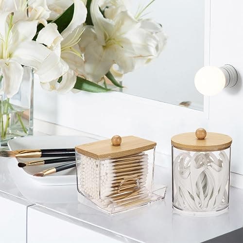 Tbestmax Qtips Dispenser Bathroom Container, 10/12 oz Cotton Ball Holder, Apothecary Jar Organizer for Storage Cotton Swab, Floss Picks (Bamboo Lids) thumbnail 6