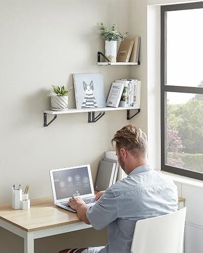 VASAGLE Wall Shelves, Floating Shelves Wall Mounted, Set of 3, 2 Mounting Ways, 30/35/40 cm, for Living Room, Bathroom, Kitchen, Cloud White and Matte Black LWS033B14 thumbnail 4