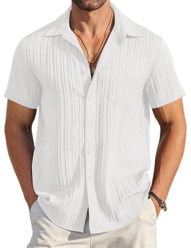 COOFANDY Men's Casual Button Down Shirts Short Sleeve Textured Summer Beach Shirt with Pocket - Image 1