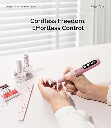 MelodySusie PC90G Rechargeable Nail Drill 20000RPM, Portable Electric Nail File for Manicure & Pedicure, Cordless Efiles for Acrylic Nails Lightweight Nail Care Tool for Home & Salon (Pink) thumbnail 5