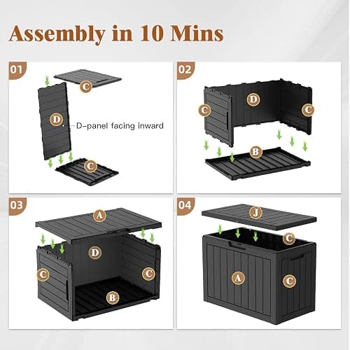 Treillage Tale Outdoor Storage Deck Box, 45 Gallon Outside Storage Box Waterproof Deck Box, Lockable Patio Storage Box UV-Resistant for Garden Furniture, Black thumbnail 6