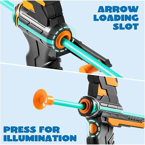 JOYIN Kids Bow and Arrow Set, LED Light Up Archery Toy Set with 9 Suction Cup Arrows, Target & Arrow Case, Indoor and Outdoor Hunting Play Gift Toys for Kids, Boys & Girls Ages 6-12 thumbnail 8