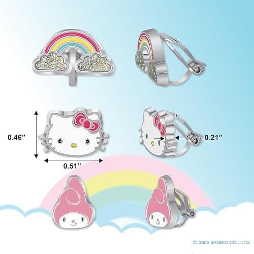 Sanrio Hello Kitty and Friends Clip On Earrings 3-Pack Official License - Rainbow, My Melody and Hello Kitty Earrings thumbnail 3
