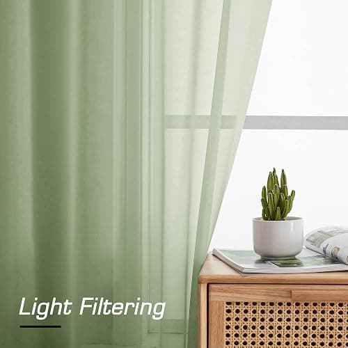 Simplebrand Light Green Sheer Curtains 84 Inches Long 2 Panels, Light Filtering Rod Pocket Solid Color Window Sheer Curtain Panels, Elegant Curtains & Drapes for Living Room, Bedroom, 42" W x 84" L thumbnail 3