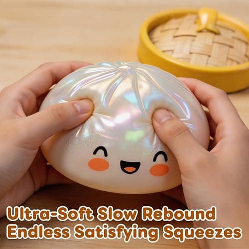 Glitter Dumpling, Glitter Dumpling Squishy with Box, 6 Color Options Dumplings Squishy Toy for Stress Relief (White) thumbnail 2