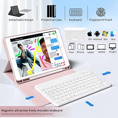 KenKe for iPad 9th Generation 2021 / for iPad 8th Gen 2020 / for iPad 7th Gen 2019 10.2 Keyboard Case with Built-in Pencil Holder, Detachable Wireless Bluetooth Keyboard Cover 10.2 inch Case, Pink thumbnail 6