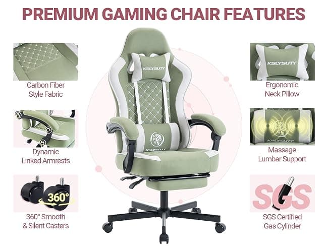 Mistpeople Gaming Chair, Ergonomic High Back Computer Chair with Footrest, Lumbar Support & Pocket Spring Cushion, Comfortable Swivel Home Office Desk Chair for Adults thumbnail 6