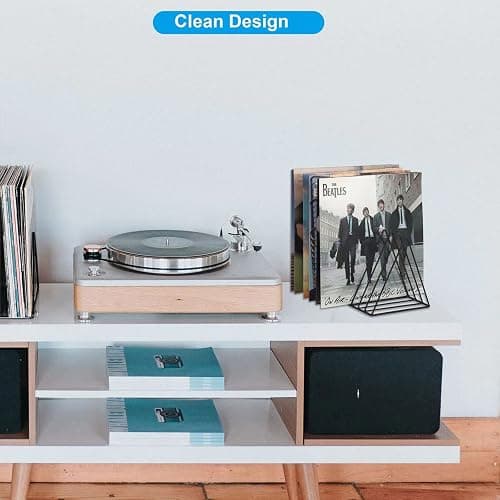 EASEPRES Vinyl Record Holder Storage, Black Metal Magazine Book Album Display Rack, Stylish Triangle Desktop File Sorter Organizer for Home Office thumbnail 4