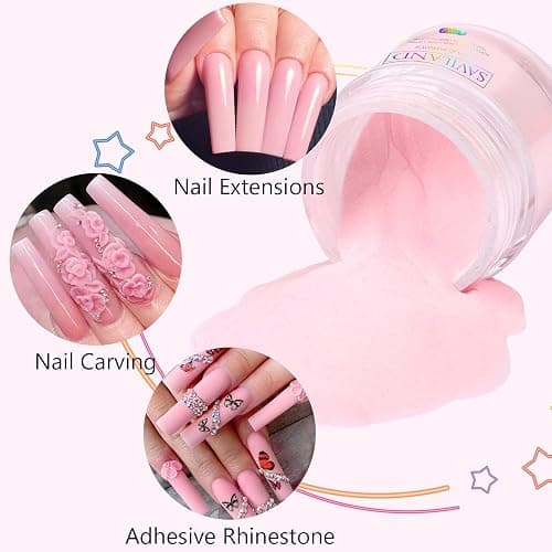 SAVILAND Pink Acrylic Powder - 30g Professional Acrylic Nail Powder for Acrylic Nails Extension, 3D Nail Art Polymer Powder, No Need Nail Lamp thumbnail 3