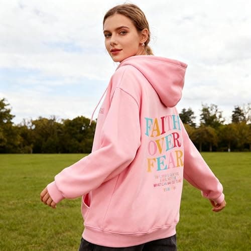 Enthowother Faith Over Fear Hoodie, Christian Hoodies for Women, Preppy y2k hoodie Pullover Sweatshirt thumbnail 5
