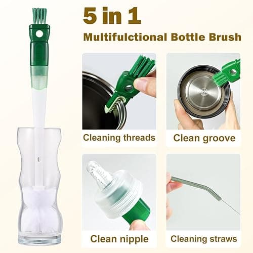 XYFuuee 5 Pack Dish Bottle Brush Set with 5-in-1 Cup Cleaning Brush, Dish Scrub Long Handle Brush with Scraper Tip, 3 Straw Cleaner Brushes for Stanley, Washing Kitchen Sink Pot Pan Water Bottle Stove thumbnail 3