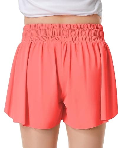 Girls Flowy Shorts Butterfly Shorts for Kids with Pocket 2-in-1 Athletic Shorts Running Shorts for Girls - Medium - Light Red# Girls thumbnail 2