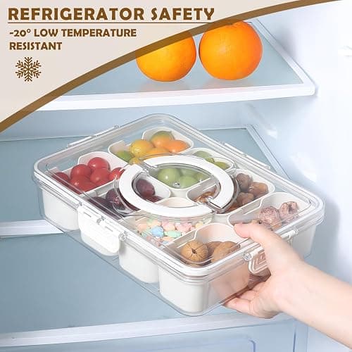 NOIRUC-CZ Divided Clear Snackle Box with Lid and Handle Food Serving Tray Fruit & Veggie Container with 8 Detachable Dividers Portable Snack Platters Charcuterie Board Container for Party, Travel thumbnail 2