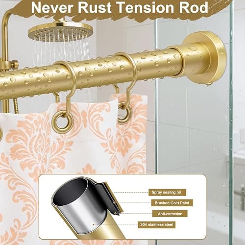 YNL Gold Shower Curtain Rod 32-64 Inch(2.7-5.33ft), Non-Slip, Never Rust, Stainless Steel No Drill Spring Tension Shower Rod, Adjustable Curtain Rod for Small Window Doorway Closet thumbnail 2