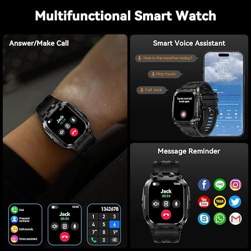 AMAZTIM Smart Watch for Men, 130 Days Extra-Long Battery, 1.96" Full Metal Rugged Military Watch, 50M Waterproof, Flashlight, 24/7 Heart Rate Sleep Monitor, Answer/Dial Calls, for Android & iOS thumbnail 4