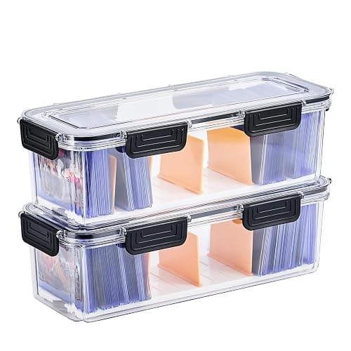 DEEIF Toploader Storage Box, Trading Card Storage Box with 5 Dividers, Hard Plastic TCG Card Storage Box for Top Loaders, Large for 165 Toploaders 650 Cards (2 Pack) - Image 1