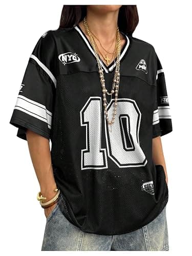 RoseSeek Jersey Shirts for Women Number Graphic V Neck Oversized Tshirts Y2k Football Jersey Streetwear - Image 1